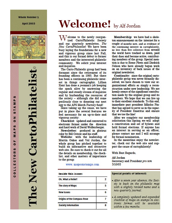 New Carto Philatelist Number 1 April 2003 Cover