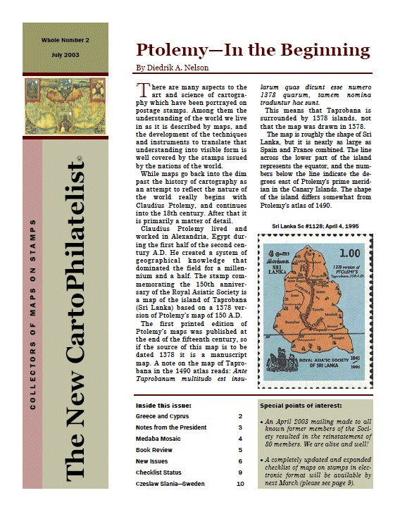 New Carto Philatelist Number 2 July 2003 Cover