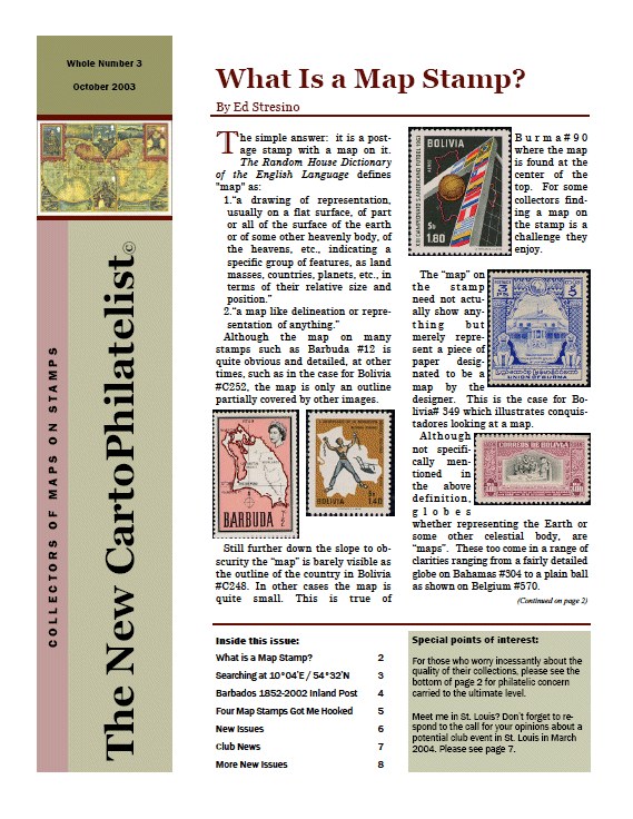 New Carto Philatelist Number 3 October 2003 Cover