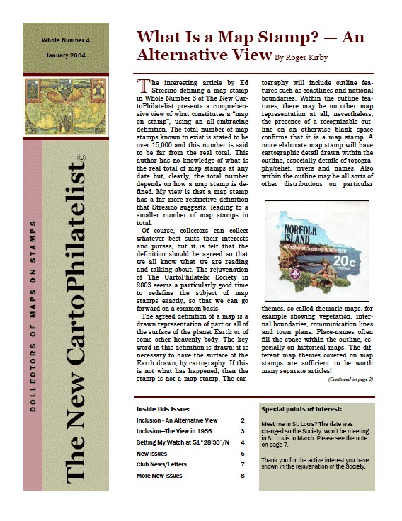 New Carto Philatelist Number 4 January 2004 Cover