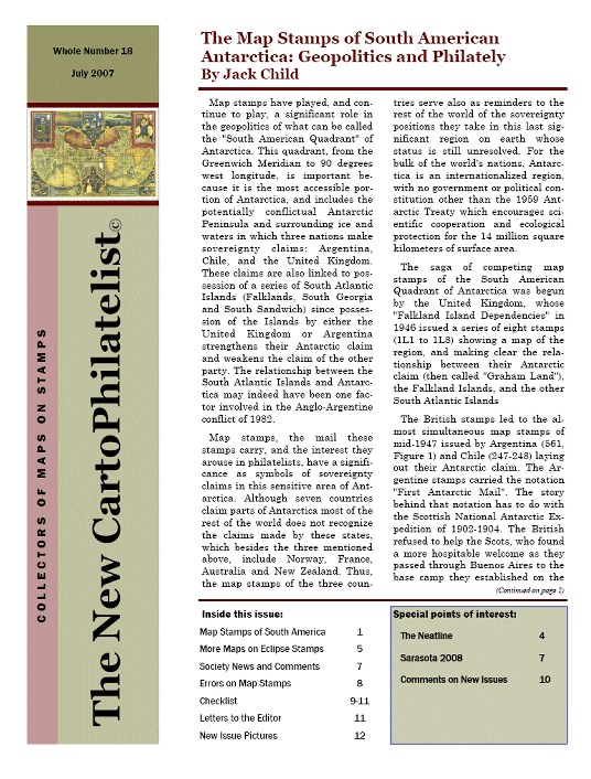 New Carto Philatelist Number 18 July 2007 Cover