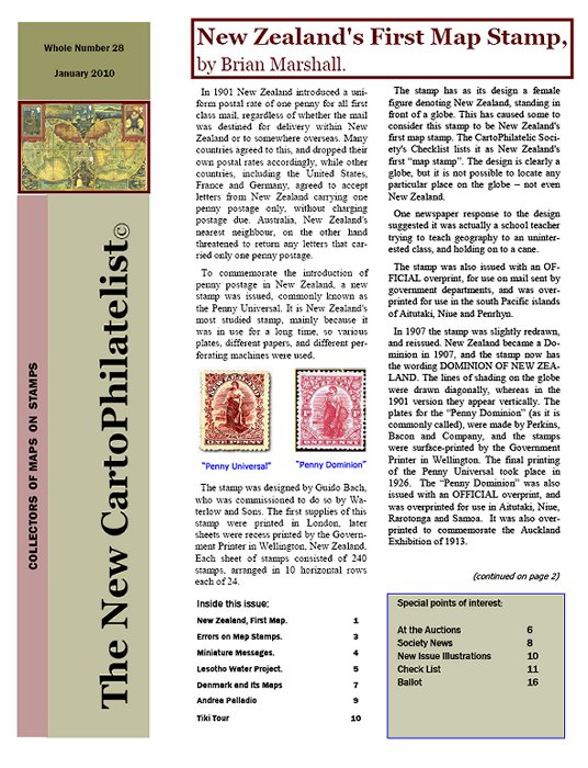 New Carto Philatelist Number 28 January 2010 Cover