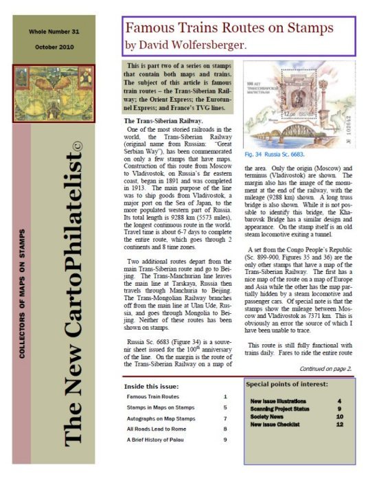 New Carto Philatelist Number 31 October 2010 Cover