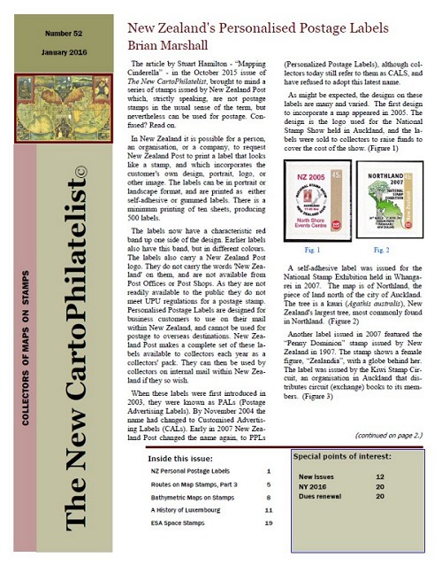 New Carto Philatelist Number 52 January 2016 Cover