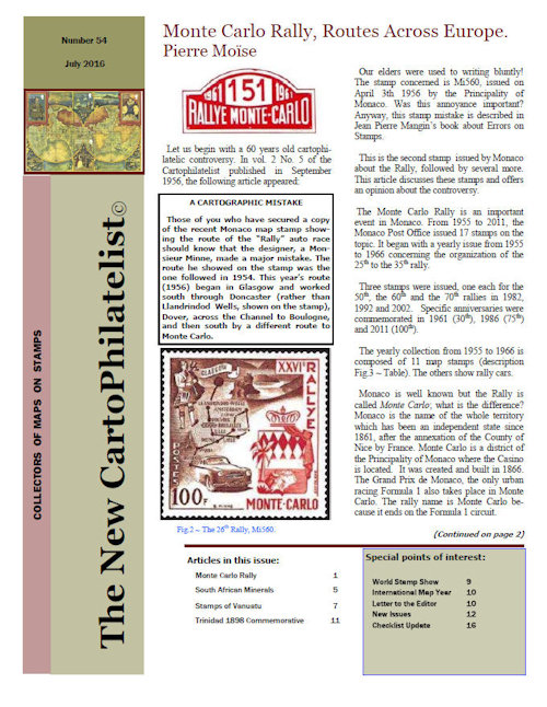New Carto Philatelist Number 54 July 2016 Cover